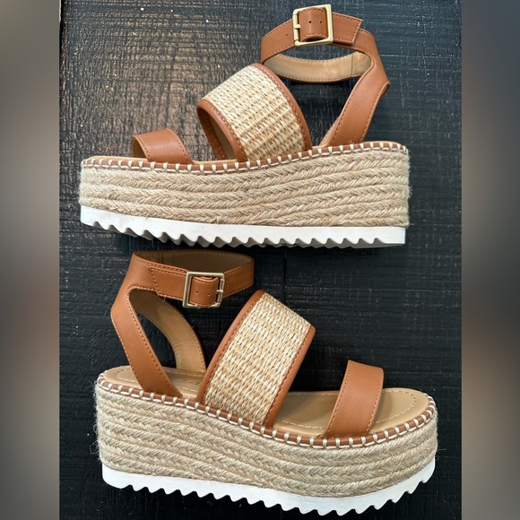 NWOB - SODA Natural Woven Platform Wedge Espadrille Sandals - Picture 4 of 5